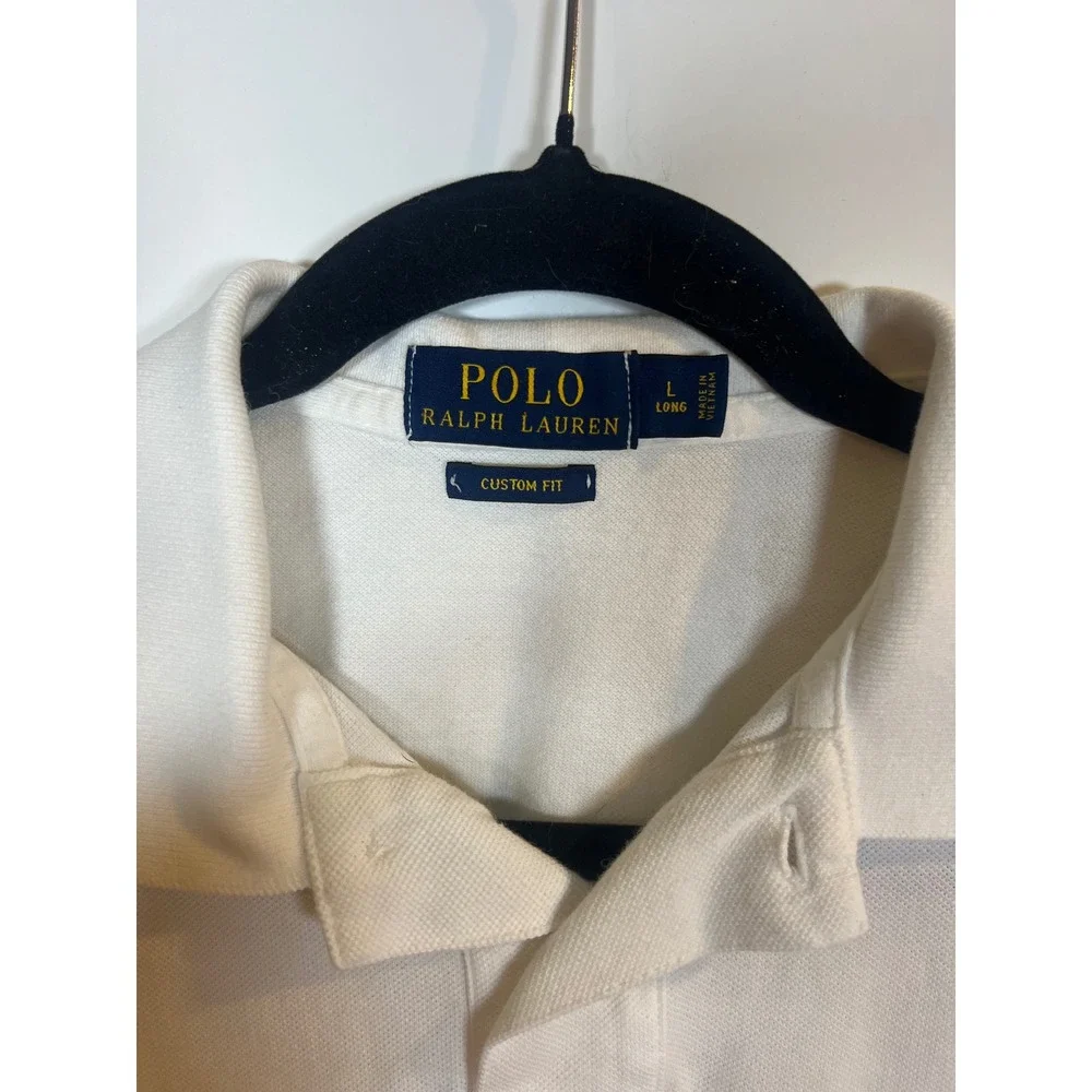 Polo Ralph Lauren Mens Short Sleeve Custom Fit Pique Polo Shirt White Large Long